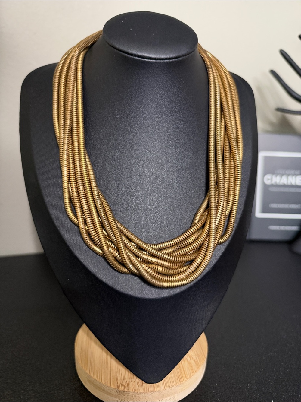 Chunky Multi-Strand Gold Tone Statement Necklace Fashion Jewelry